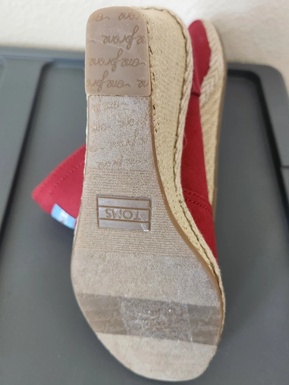 TOMS Women’s Red Canvas Peep-Toe Flats